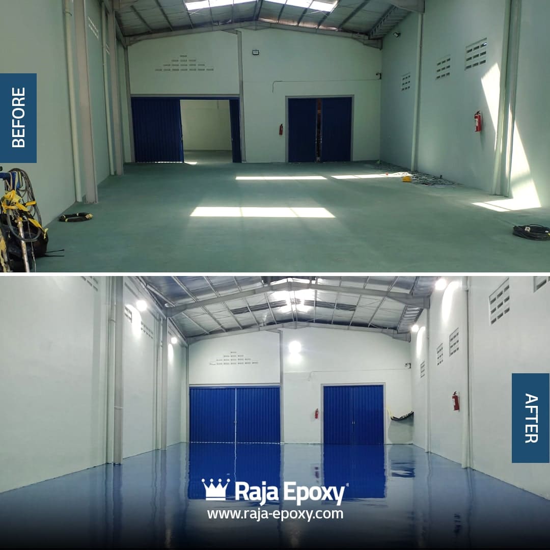 Proyek aplikasi cat epoxy lantai pabrik industri yang mudah dibersihkan